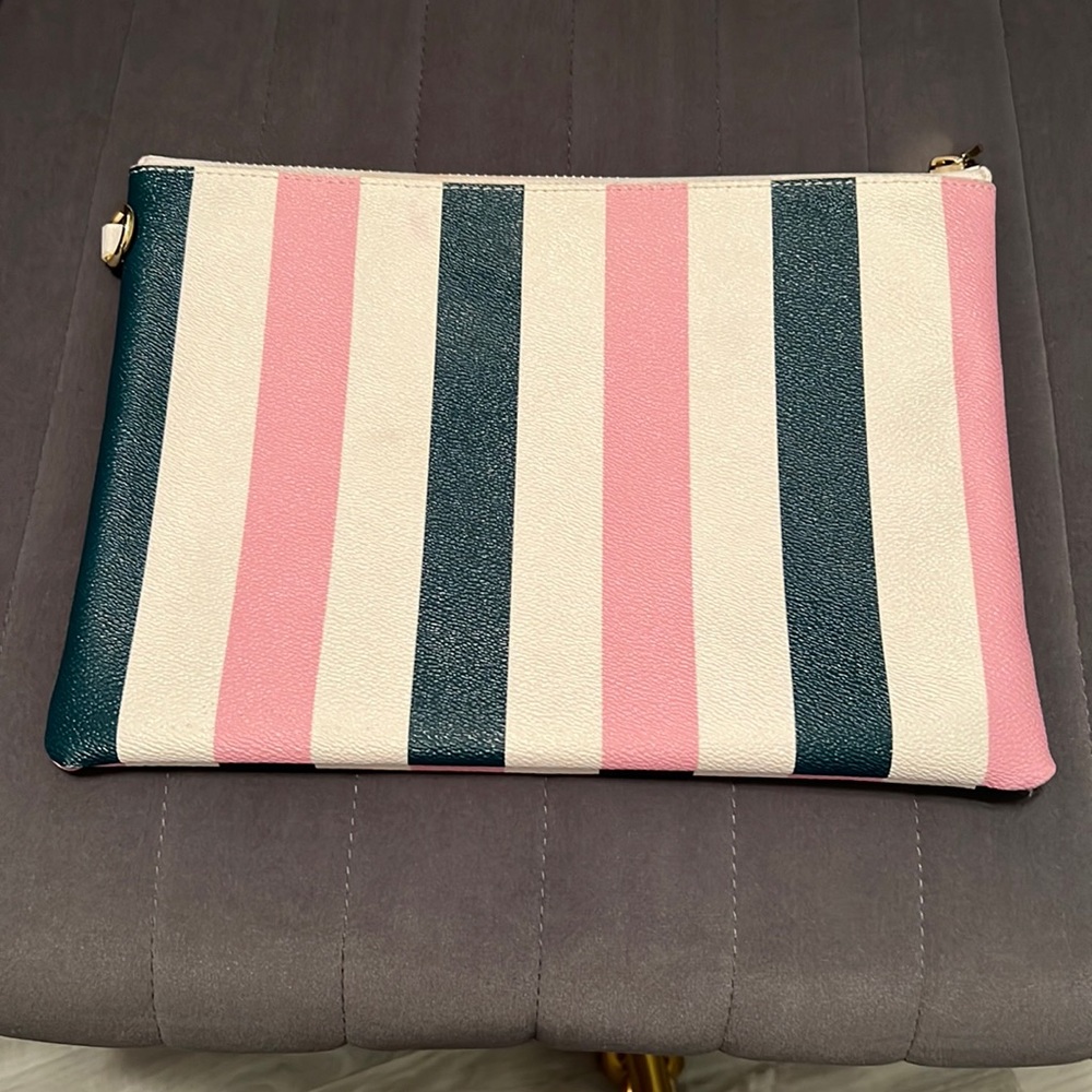 Stoney Clover Lane Pink and Blue Striped Cosmetic Bag